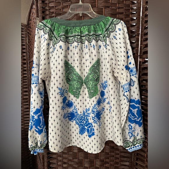 Floral Bohemian Blouse - Blue and Green - Picture 3 of 3